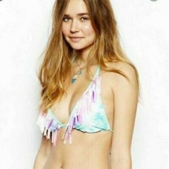 Hobie Triangle Bikini Swim Top Fringe Medium Green - Picture 4 of 8